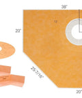 Top view of prefabricated sloped shower tray with built-in waterproof shield, no mortar bed needed, ready to tile, size 38 inch by 38 inch.