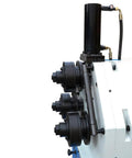 Heavy Duty Electric Hydraulic Pipe Tube Bender Machine Featuring Adjustable Round Square Band Roller And Powerful 3Hp 220V 3 Phase Motor Built Like A Boss For Fast Straight Shot Bending Jobs close-up view of rollers and hydraulic component