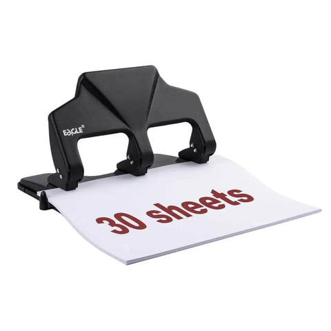 Heavy Duty 3 Hole Punch Workhorse With 30 Sheet Capacity And 50 Percent Less Effort, all-metal construction, paper punched
