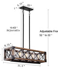 Rectangle Wood And Metal Pendant Light For Kitchen Island Chandelier With Black Finish, Rustic Industrial Ceiling Fixture dimensions.