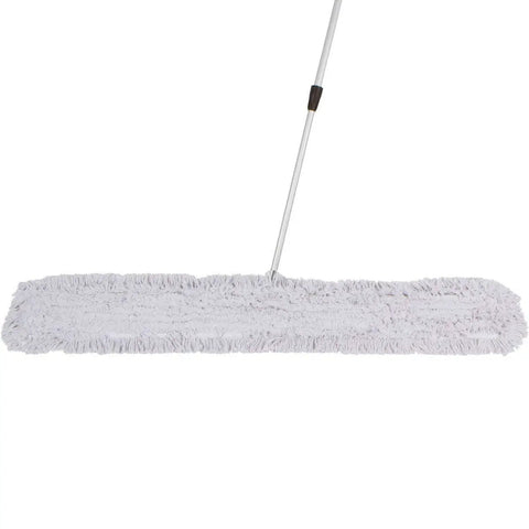 Heavy Duty Commercial Cotton Dust Mop, 60 Inch Wide Floor Sweeper For Warehouses And Gyms with slick cotton yarn in view.