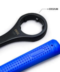 Close-up of ER32 Nut Wrench For CNC Collet Chuck ER Nut Spanner showcasing open end, blue handle, and annular groove design.