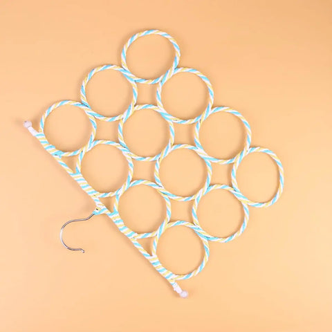 Paper Rattan Scarf Hanger With 12 Foldable Rings For Wardrobe And Closet Organization Keep Your Fits Tight With This Dope Hijab Holder And Tie Rack Zero Clutter Vibes Guaranteed multicolor rack with 12 woven rings.