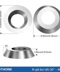 34 Piece Tungsten Carbide Insert Set For Wood Lathe Turning Tools With Various Shapes Round Square Diamond And Includes Screws And Screwdriver For Woodworking Gearheads And Pros And Great For Shop Or Workshop Projects, showing round tungsten carbide insert dimensions.