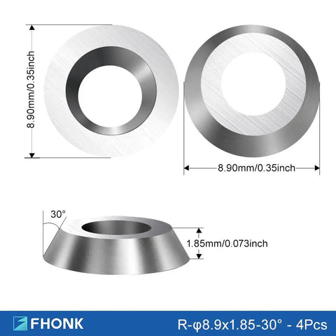34 Piece Tungsten Carbide Insert Set For Wood Lathe Turning Tools With Various Shapes Round Square Diamond And Includes Screws And Screwdriver For Woodworking Gearheads And Pros And Great For Shop Or Workshop Projects, showing round tungsten carbide insert dimensions.