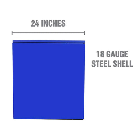 Pro Level Heavy Duty 72 Inch 15 Drawer Tool Chest With Secure Locking Front, 19 Gauge Steel Construction And Eva Liners, Knockout Garage Storage Rig For Dad And Crew in blue, 24 inches wide with 18 gauge steel shell.