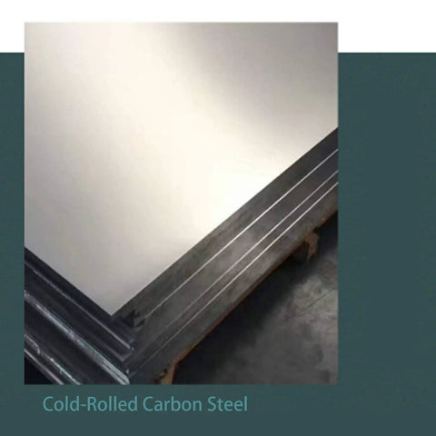 Cold-Rolled Carbon Steel sheets stacked for industrial use, featuring smooth surface and sharp edges.