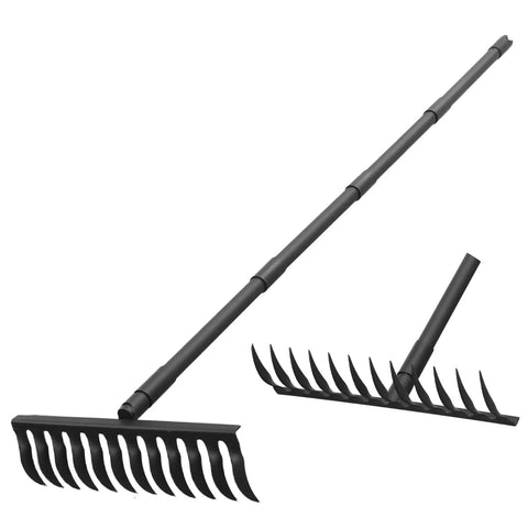 60 Inch Bow Rake With 12 Tines Metal Head And Adjustable Handle For Lawn Care Thatch Removal Loose Soil Leveling Debris Gathering