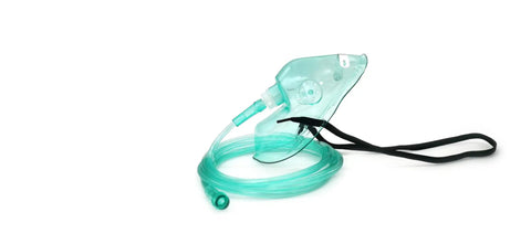 Adult Europe Standard Oxygen Mask With 6.6 Ft Tubing, Adjustable Elastic Strap, PVC Comfort Fit, Pack Of 4 Masks And Tubing, Side View