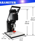 Front view of portable hinge drilling and boring machine for cabinets and furniture; black/gray frame, white base, red chuck