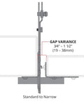 Heavy Duty Stainless Steel Gate Hinge And Latch Kit With Marine Grade Black Powder Coating side view showing gap variance adjustment scale.