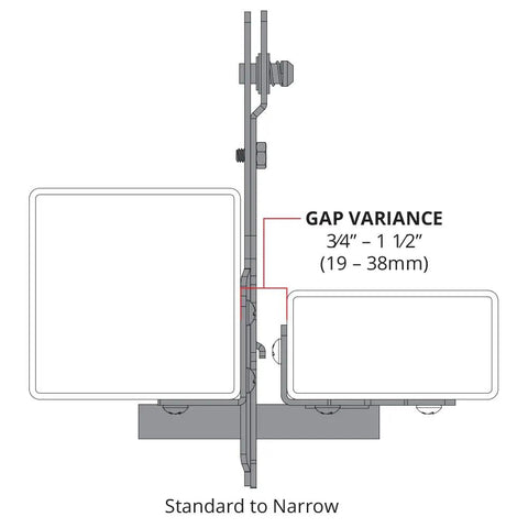 Heavy Duty Stainless Steel Gate Hinge And Latch Kit With Marine Grade Black Powder Coating side view showing gap variance adjustment scale.