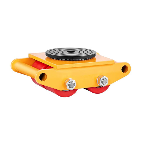 Heavy Duty 6-Ton Machinery Skate Dolly With 360-Degree Rotating Industrial Mover, 13228 Lbs Load Capacity, PU Rollers, Bright Yellow Workhorse For Easy, Secure Heavy Equipment Transport, with red PU rollers
