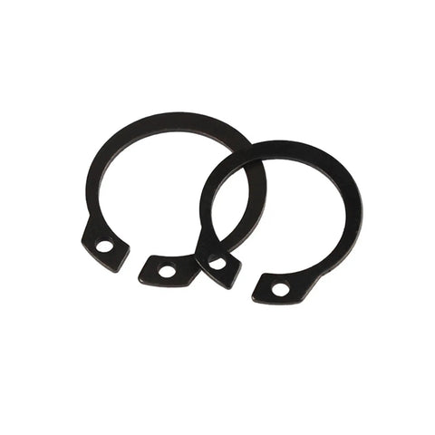Close-up of M5 to M20 external snap rings from 500 Piece M5 To M20 External Snap Ring Set In Black Stainless Steel 65Mn Retaining Clips C Type Circlips