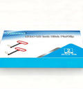 Box of Two Pack Three Quarter Inch By Four And A Half Inch Steel Hitch Pins With Red Rubber Coated Handles And Clips