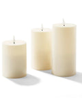 Waterproof Outdoor Flameless Pillar Candles 3 Pack In Ivory Resin, 3x4, 3x5, And 3x6 Inches, LED Flicker With Remote And Timer, battery operated