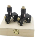 Magnetic Two Piece Planer Setting Gauge And Cutter Calibrator on wooden box, for planers, jointers, combo thicknessers, cutterheads