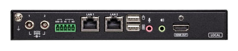 Single Port 4K Hdmi Kvm Over Ip Switch With Dual Redundant Gigabit Ethernet And Slick Remote Video Audio Control back panel ports and connections.