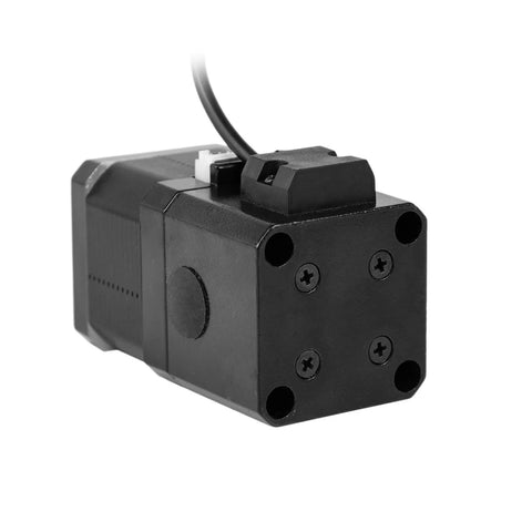 NEMA17 stepper motor with brake, black, front-right view showing mounting face with four screws