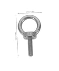 Heavy Duty M6x20 Stainless Steel Eye Bolts With Closed Ring For Hanging, Concrete Anchors And Lifting, front view with dimensions