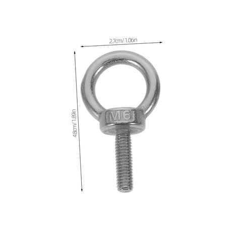 Heavy Duty M6x20 Stainless Steel Eye Bolts With Closed Ring For Hanging, Concrete Anchors And Lifting, front view with dimensions
