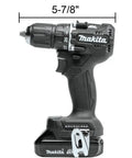 Compact 18V Brushless One Half Inch Cordless Drill Driver Kit For Tight Spaces With Lightweight Ergonomic Grip Under 3 Lbs Sub Compact Design Dual Speed Transmission 0 To 500 And 0 To 1700 RPM Renewed Condition, shown at 5-7/8 inches in length.