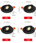 Set Of 10 Adjustable Led Recessed Downlights With Baffle Trim For A Tight Flush Mount Install Ultra Smooth Zero Glare Warm White Glow Killer 12W Gimbal Ceiling Spotlight sizes shown with dimensions.