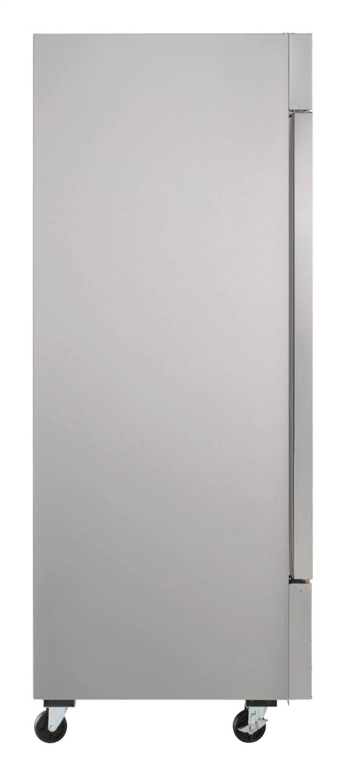 Commercial Two Door Reach In Freezer 54 Inch Wide 47 Cubic Foot Capacity Stainless Steel Double Door Cold Storage, front view.