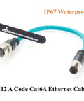M12 A Code 8 Pin Male To Female Extension Cable With Front Panel Bulkhead Mount IP67 Shielded CAT6A Pro Grade Industrial Ethernet For Sensors, Robotics, Machine Vision And Automation 0.3m, turquoise IP67 M12 A-coded 8-pin male-to-female cable