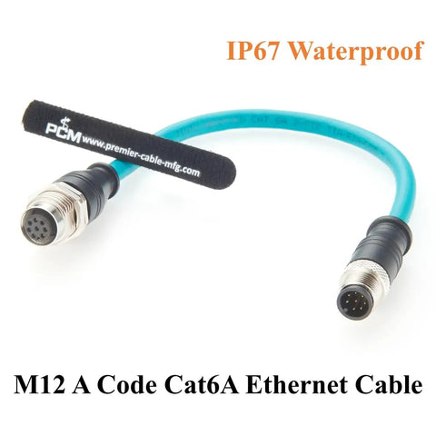 M12 A Code 8 Pin Male To Female Extension Cable With Front Panel Bulkhead Mount IP67 Shielded CAT6A Pro Grade Industrial Ethernet For Sensors, Robotics, Machine Vision And Automation 0.3m, turquoise IP67 M12 A-coded 8-pin male-to-female cable