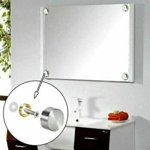 Wall mirror mounted with Stainless Steel Mirror Screws 16mm Silver Decorative Glass Fixings With Copper Washers