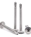 Fifty Pack Of Number 10 By 2 Inch Phillips Wafer Head Self Drilling Screws Crafted From Tough 410 Stainless Steel showing multiple screws.