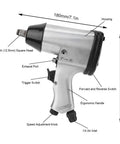Rugged 1/2 Inch Drive Air Impact Wrench Pumping Out 350 Nm Max Torque with labeled features for easy understanding.
