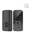Straight Up Secure Deadbolt Smart Lock With Super Fast Fingerprint Scanning Plus NFC Tap Entry, sleek metal design with keypad.