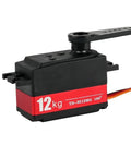 Heavy Duty 12Kg Digital Pwm Servo Motor With Full Metal Gears And Compact Short Body Design for RC projects, view with connector.