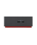 Heavy Duty Thunderbolt 4 Notebook Docking Station With 230 Watt Power Delivery And Matte Black Finish For Work Laptops, side view with red base.