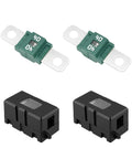 Rugged 40 Amp Ami Or Midi Fuse Holder Kit With Cover Two Pack Bolt On Car Fuse Block for trucks, includes two green 40 amp fuses.