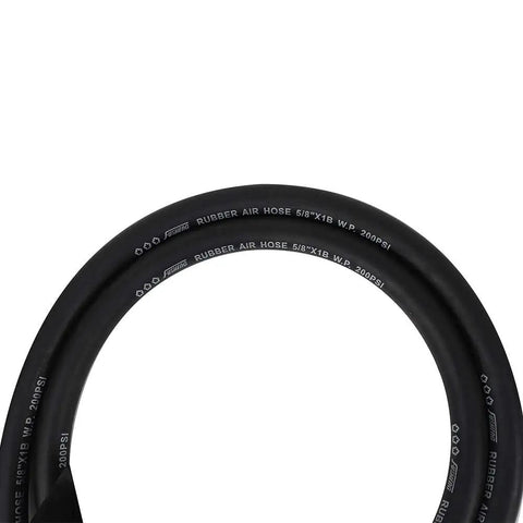 Close-up of a black rubber air hose labeled 5/8"x18" W.P. 200PSI, part of Beefy Heavy Duty 1000 Amp K4000 Carbon Arc Gouging Torch.