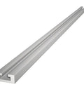 24 Inch Aluminum Mini T Track For Jigs And Fixtures Pretty Dang Tough Shop Essential With No Sweat Setup Perfect For Workbenches Drill Press And Router Tables Made In USA, shown from the side.