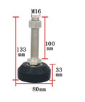 Eight Piece Heavy Duty Adjustable Furniture Leveling Feet With Three Inch Diameter Bases, M16 thread, 80mm diameter, 133mm height.