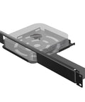 Slick 1U Rack Mount Bracket For Mac Mini Featuring Integrated Hinges And Dual Pivot Arms For No Sweat Hook Up Inside 19 Inch Server Network Cabinets With Rock Solid Stability showing black steel construction and compact design.