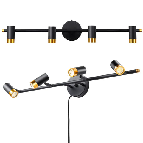 Dope Four Light Black Vanity Lights Over Mirror With Plug In Cord Sleek Industrial Wall Sconce For Bathroom And Kitchen Island Plug In Track Lighting Includes Bulbs 900 Lumen Output 28 Inch Length