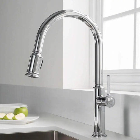 Single Handle Pull-Down Kitchen Faucet With Spot Free Stainless Steel Finish in modern kitchen, Model KPF-1680SFS
