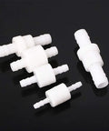 Top view of Three Eighths Inch Barb Inline One Way Check Valve PVDF Plastic Ozone Resistant Non Return for Fuel Oil Water Gas Pump Air