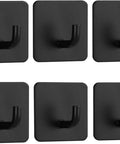 Heavy Duty Adhesive Wall Hooks For Hanging Towels Robes Keys And Clothes In Black 6 Pack Ideal For Bathroom Kitchen Storage No Drilling Mount With Sticky Backing