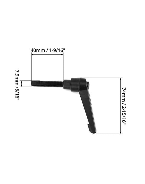 M8 x 40mm Adjustable Clamping Lever Handle Set, 5 Pack, ergonomic zinc alloy lever with steel threaded stud, side view