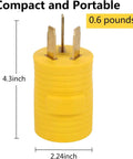 Nema 10 To 14 Power Adapter 50 Amp Plug Converter For Dryers Welders Generators And Rvs compact yellow adapter, 4.3 inches tall, 2.24 inches wide.