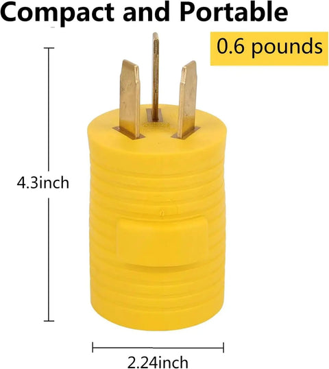 Nema 10 To 14 Power Adapter 50 Amp Plug Converter For Dryers Welders Generators And Rvs compact yellow adapter, 4.3 inches tall, 2.24 inches wide.