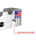 Close-up of T Handle Rack Organizer for Tool Box or Wall Mount Aluminum Wrench Holder, made in USA label visible