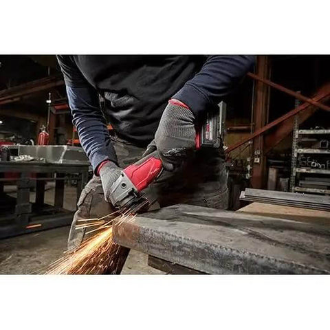 Top Notch Paddle Switch Replacement Kit For 18V Cordless Angle Grinders in use, featuring anti-vibration grip handle during grinding.